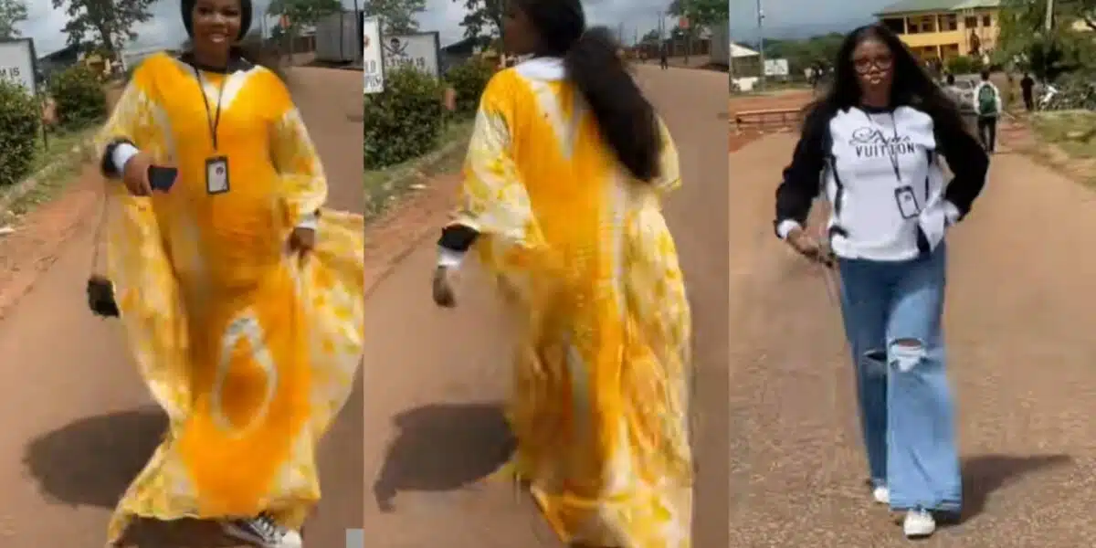 Student outsmarts school security as she uses bubu gown to cover her outfit after ripped jeans ban