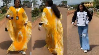 Student outsmarts school security as she uses bubu gown to cover her outfit after ripped jeans ban