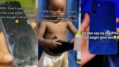 Lady excited as landlord buys her new phone after his little son broke her old one
