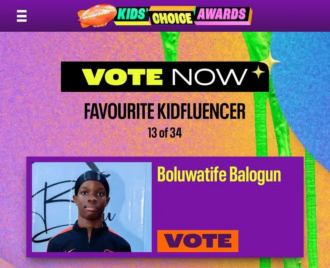 boluwatife kids' choice awards nickelodeon 