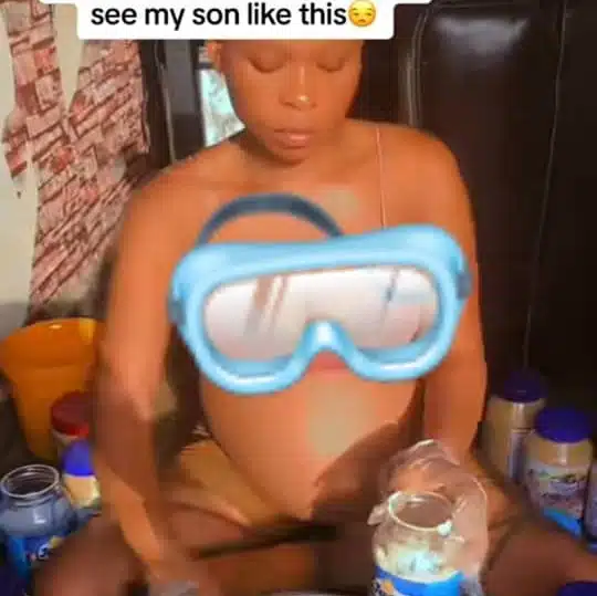 Nigerian mother expresses shock as son eats weight gain product while she rests, licks plate afterwards