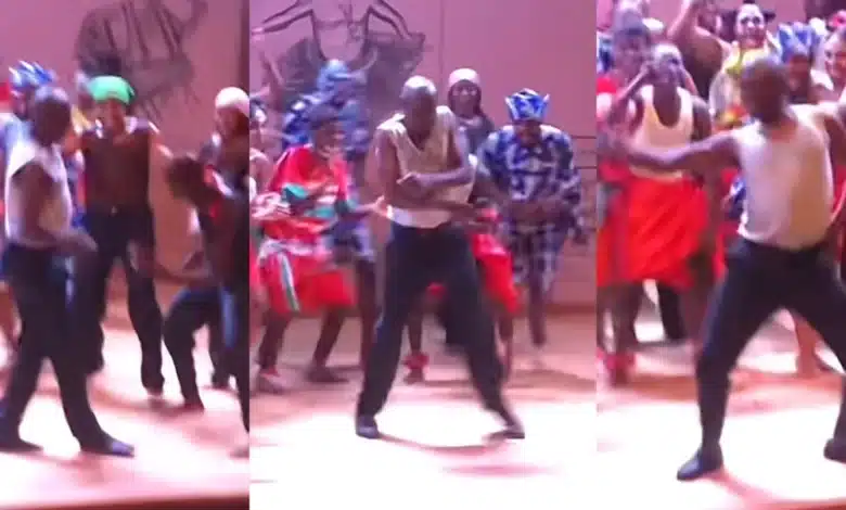 Students hail their jovial lecturer for dancing during a class presentation