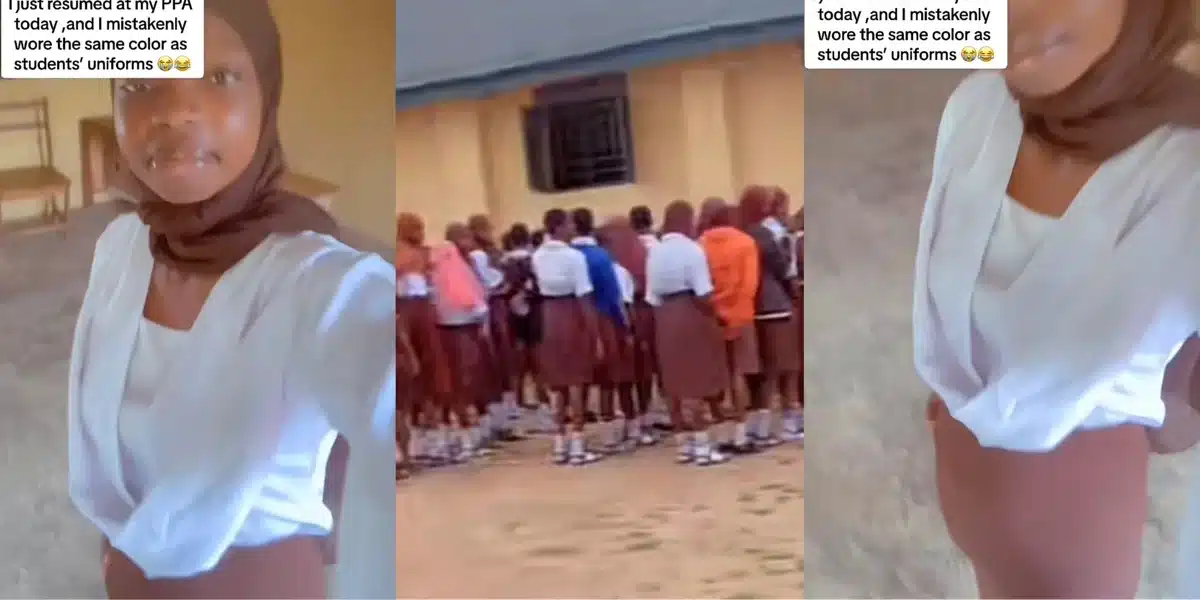 Corper in pains as her outfit matches uniform in the school she was assigned to