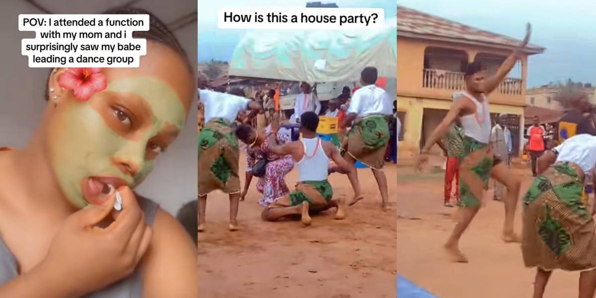 Nigerian lady in shock as boyfriend lies about going to a house party, leads dance at traditional function