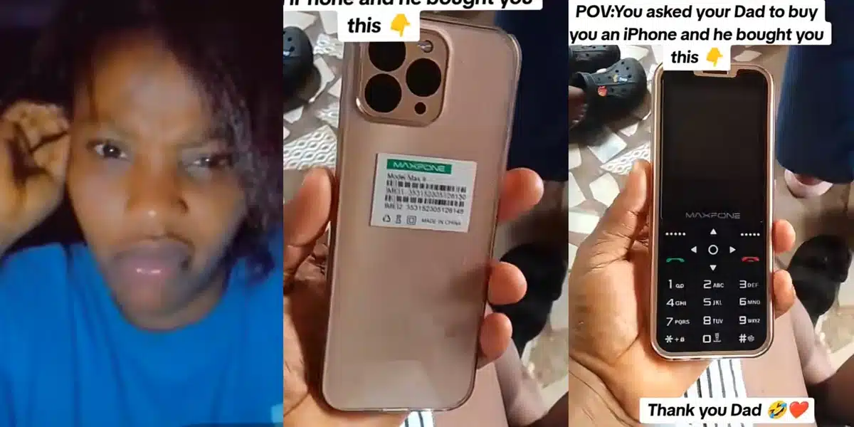 Nigerian lady shows appreciation, flaunts father's gift after begging him to buy her iPhone