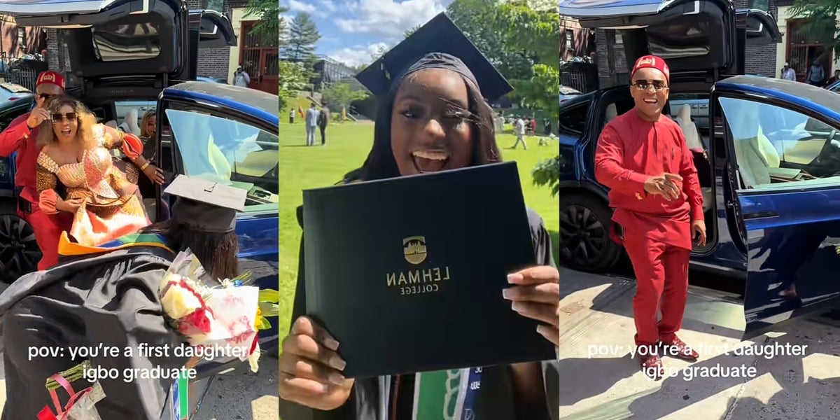 Proud Nigerian parents arrive in Tesla Model X to celebrate first daughter's university graduation