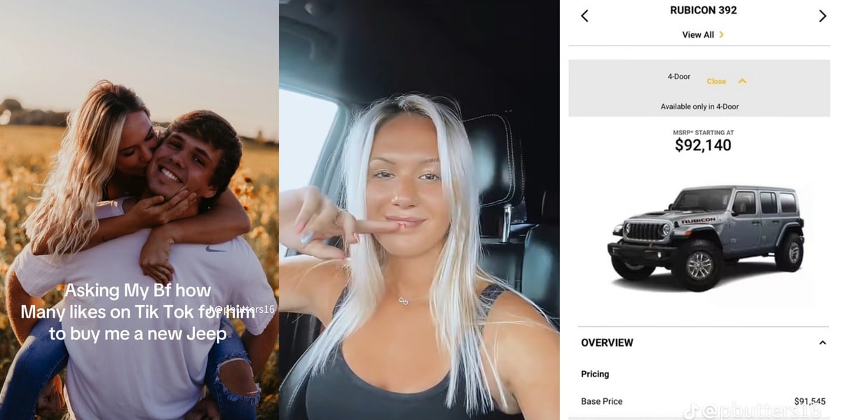 Beautiful lady gets 1.3m likes, 11k comments as boyfriend offers new jeep for 500k likes, 5 comments 