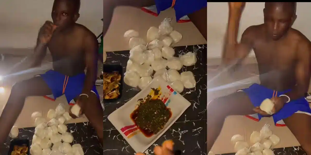 Nigerian man devours 27 wraps of fufu, 2 plates of vegetable soup