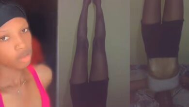 Nigerian lady finds roommate sleeping upside down with legs on wall in middle of night