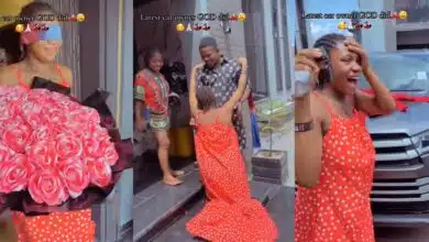 Nigerian wife kneels, bursts into tears as husband surprises her with brand new car after childbirth