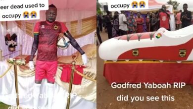 Late Ghanaian footballer buried in giant football boot coffin
