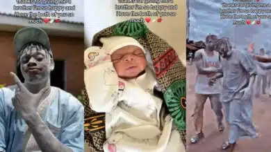 Nigerian man bathed in powder as wife gives birth a boy