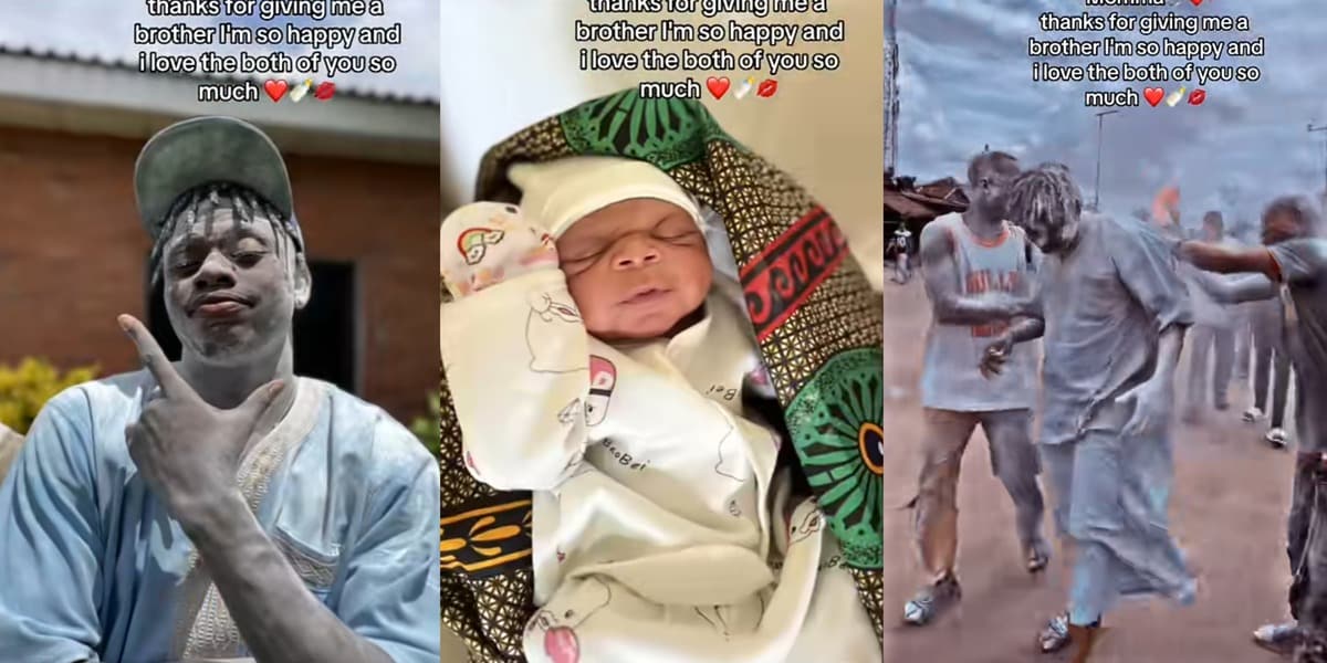 Nigerian man bathed in powder as wife gives birth a boy