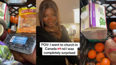 Nigerian lady shares address online as Canadian church gifts her basket of groceries on first visit