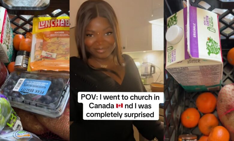 Nigerian lady shares address online as Canadian church gifts her basket of groceries on first visit