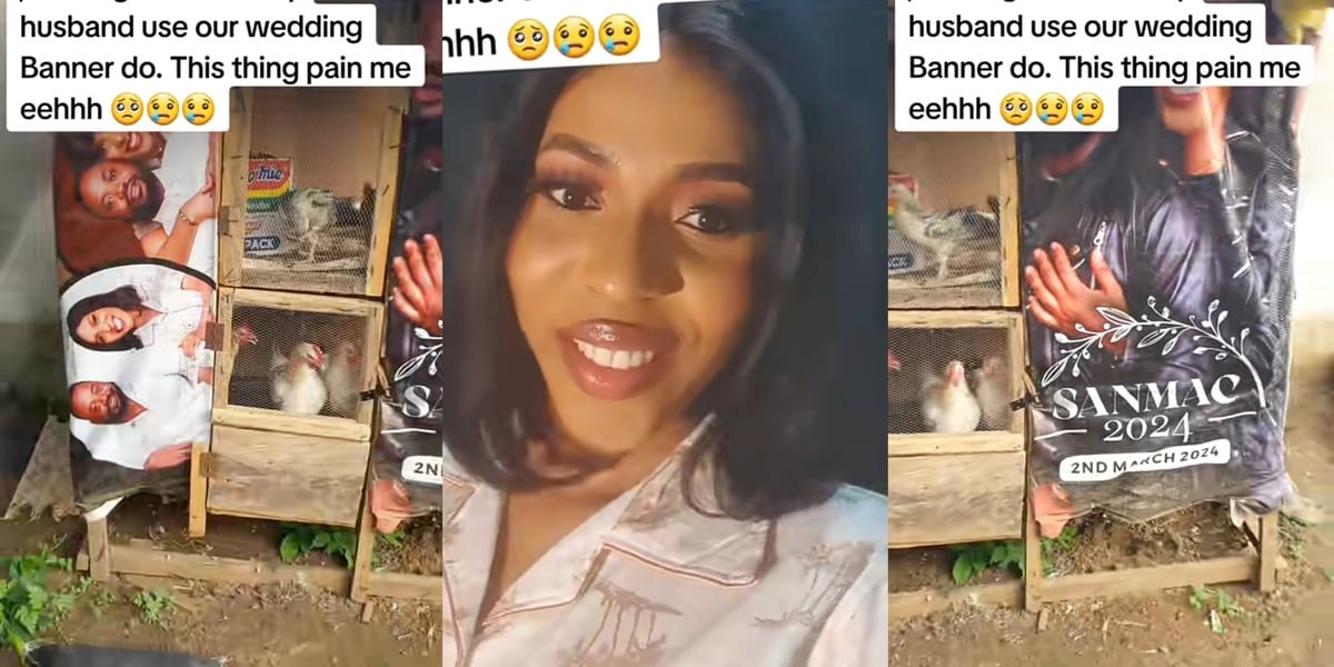 Nigerian wife laments as husband uses wedding banner to build chicken home 3 months after marriage