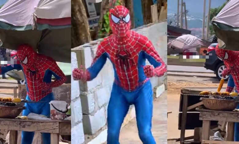 Nigerian Spider-Man sells roasted corn as his side hustle