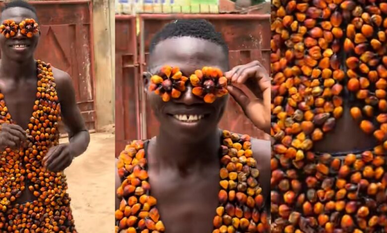 Nigerian man shows creativity as he rocks palm nut jacket, boxers, and glasses