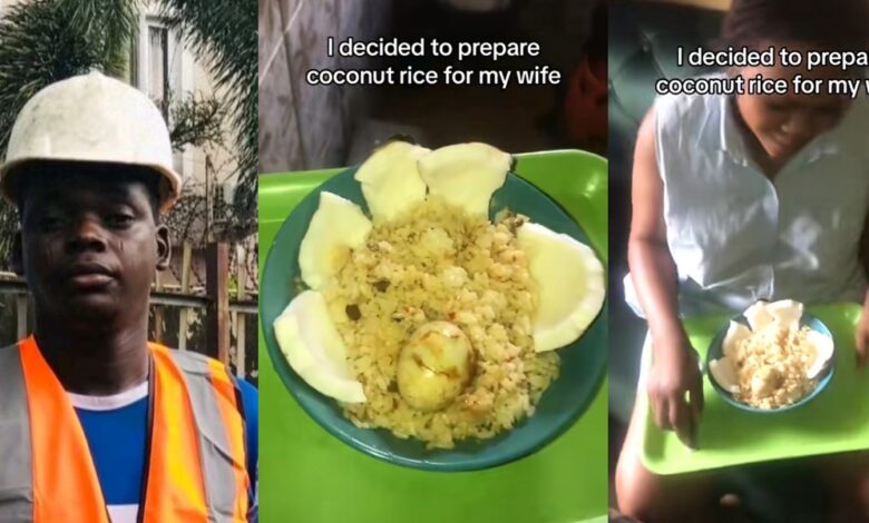 Nigerian man presents wife with unique coconut rice