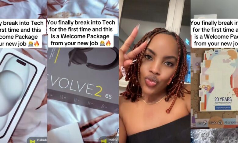 Beautiful lady receives iPhone 15, headset, etc. as 'welcome package' from new tech job