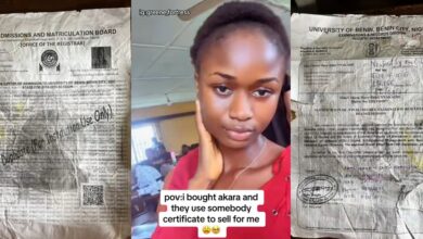 Nigerian lady shows off Akara wrapped in UNIBEN student certificate and JAMB admission letter