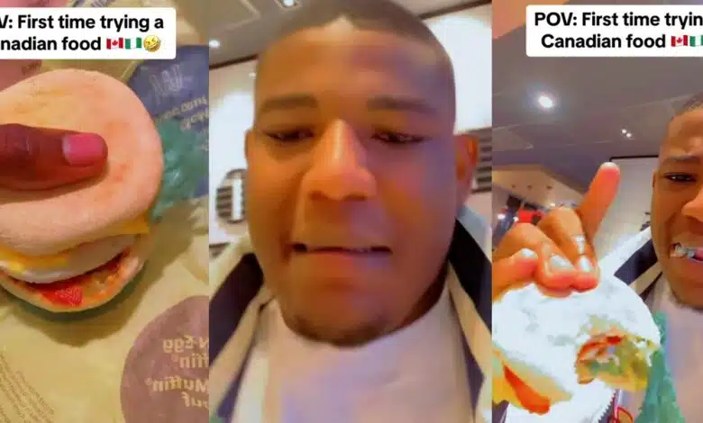 Nigerian man's reaction goes viral as he tastes Canadian food, Egg Muffin, for the first time