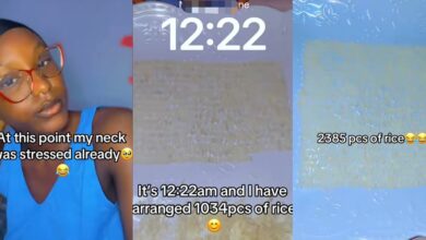Nigerian lady reveals she's jobless, counts 1,034 and 2,385 rice grains at 12:22 am