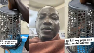 Nigerian father vows never to die before his time, places son under basket arrest over disturbance