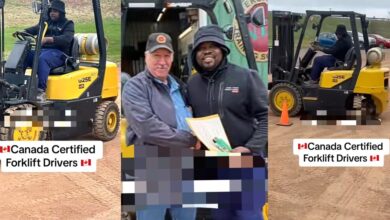 Nigerian man celebrates as he becomes certified forklift driver in Canada
