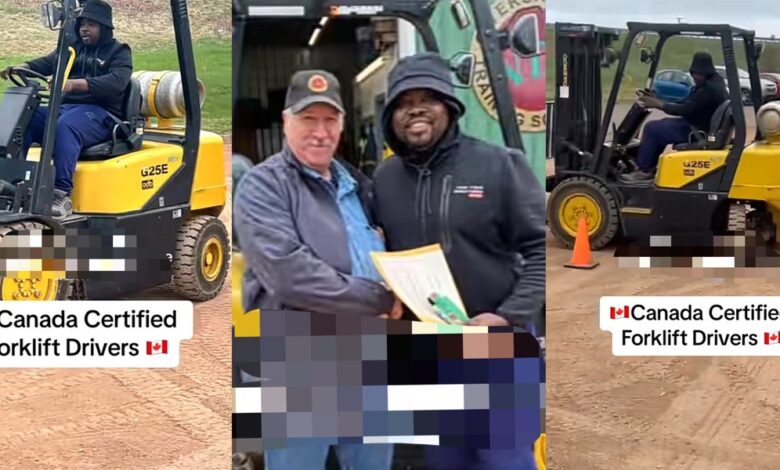 Nigerian man celebrates as he becomes certified forklift driver in Canada