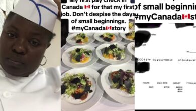 Nigerian chef in Canada celebrates humble beginnings, flaunts first paycheck
