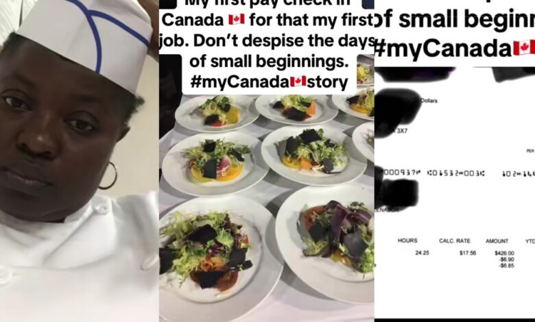 Nigerian chef in Canada celebrates humble beginnings, flaunts first paycheck