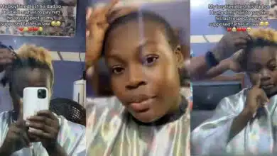 Nigerian lady barbs her hair as boyfriend loses dad, pays last respect to her supposed father In-law 