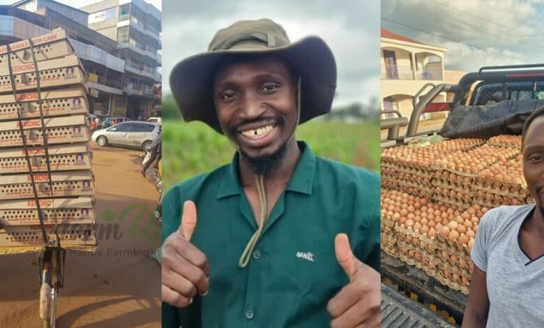 Nigerian man showcases 4-year progress from delivering chickens by bicycle to eggs by Hilux