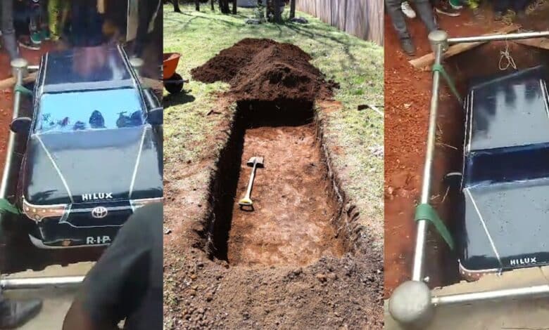 Nigerian man is buried in Hilux truck, video goes viral 