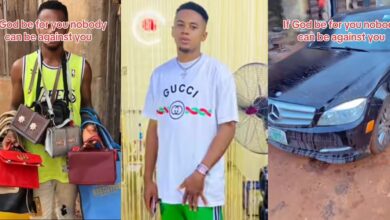 Nigerian man celebrates rags-to-riches journey from hawking female bags to owing a house, car