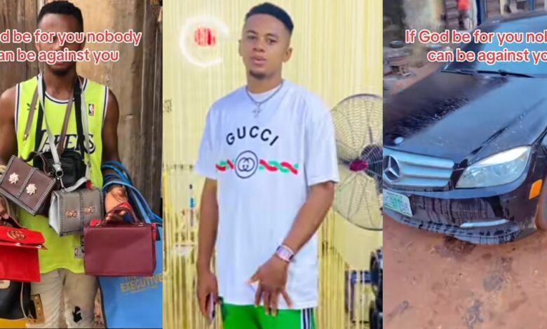 Nigerian man celebrates rags-to-riches journey from hawking female bags to owing a house, car