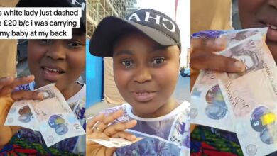 Nigerian woman in UK gets £20 gift from oyibo lady for backing baby on her back