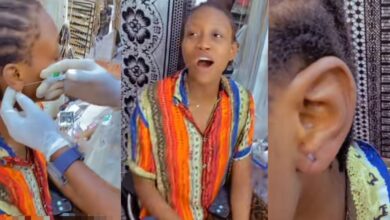 Nigerian man boasts of historic moment, declares himself first to witness wife's piercing as she pierces her ear