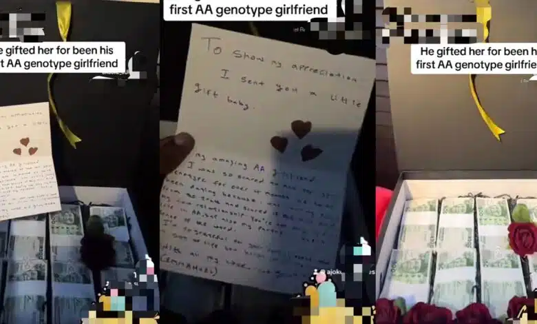 Nigerian man gifts girlfriend box of cash, love letter as first-ever girlfriend with AA genotype