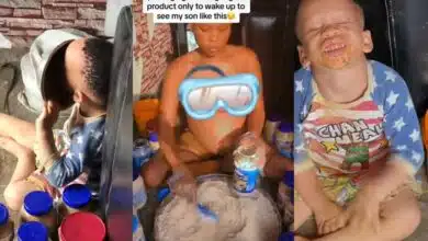 Nigerian mother expresses shock as son eats weight gain product while she rests, licks plate afterwards
