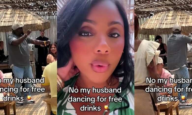 Beautiful african woman expresses shock as husband dances for free drink instead of buying at restaurant