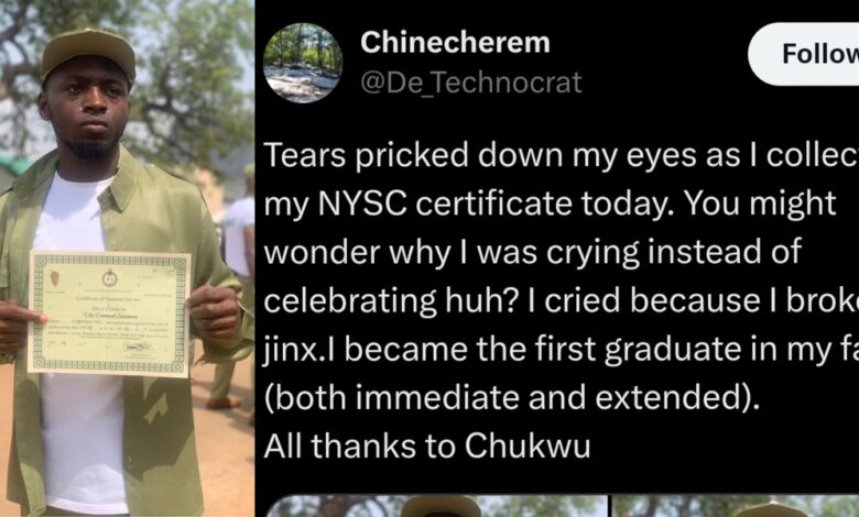 Nigerian man goes viral as he breaks jinx, becomes first graduate in his family