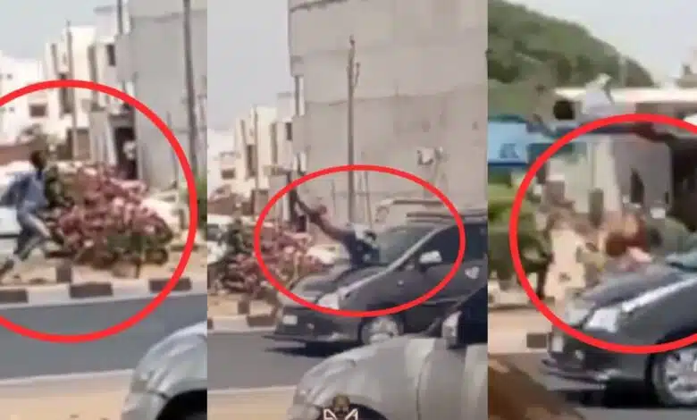 Nigerian man hijacks lady's phone, gets hit by speeding car seconds later; video breaks the internet