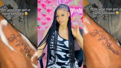 Nigerian man gets a permanent tattoo of his girlfriend's name on his hand