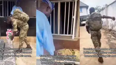 Touching moment as Nigerian British Army officer marches home after mother's death