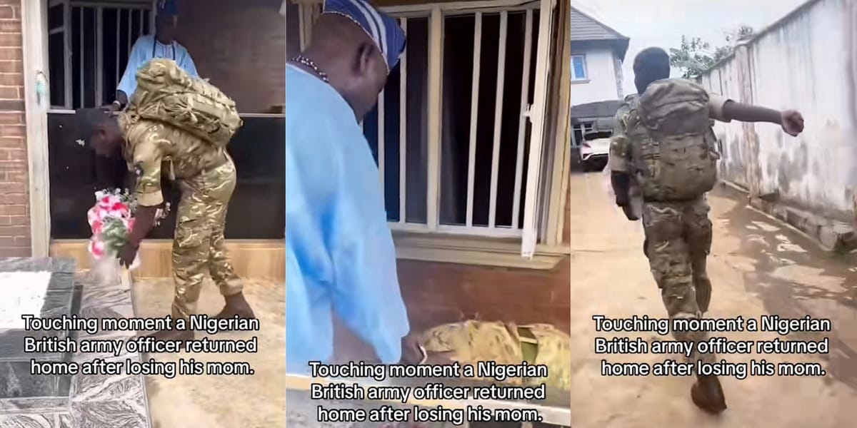 Touching moment as Nigerian British Army officer marches home after mother’s death