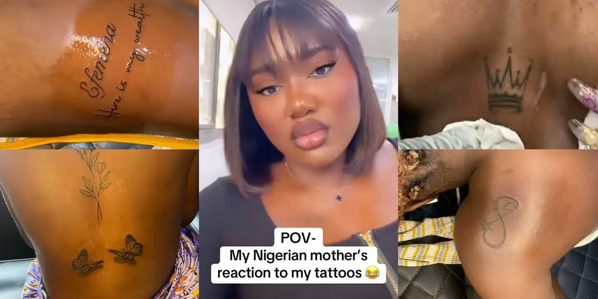 Nigerian mother rants as daughter gets 6 permanent tattoos, vows to relocate her from Lekki to Ikorodu