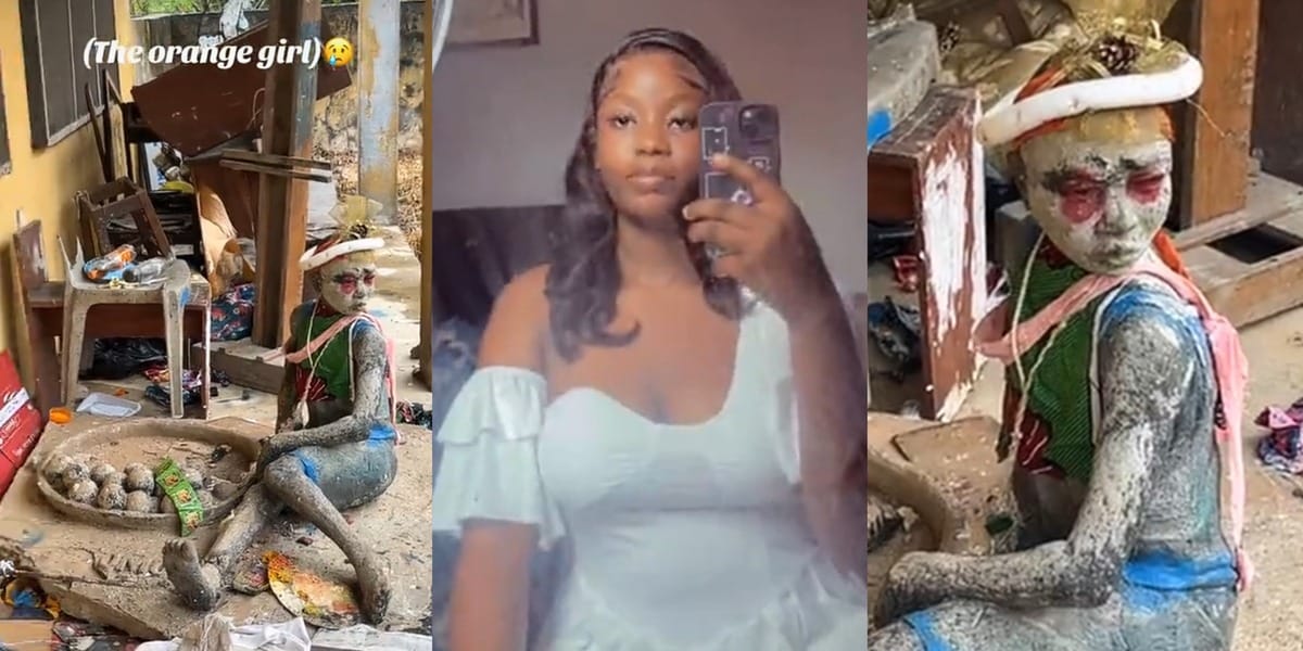 Nigerian lady stuns social media with discovery of 'Orange Girl' statue at DELSU