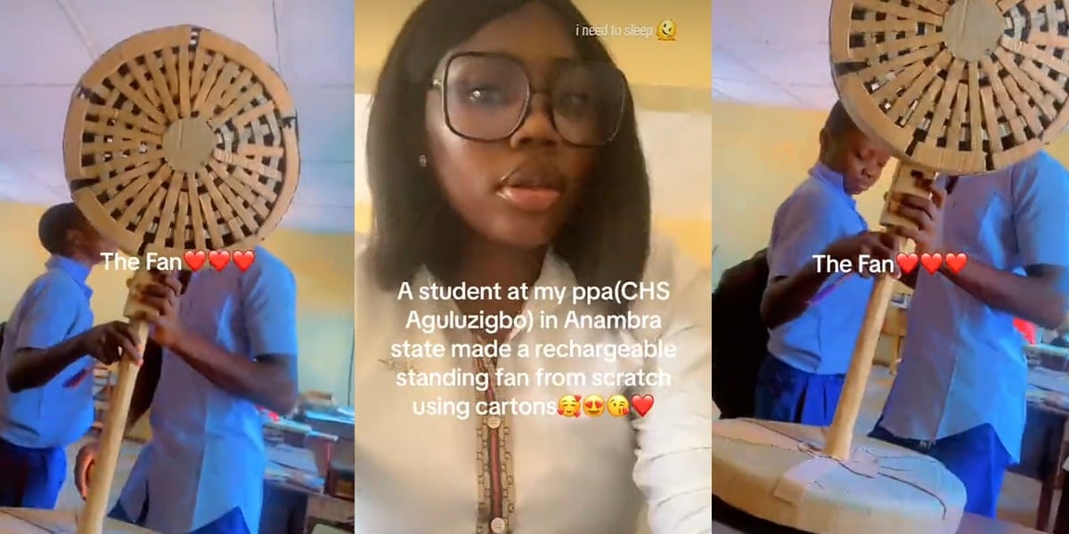 Anambra student builds rechargeable standing fan from scratch using cartons